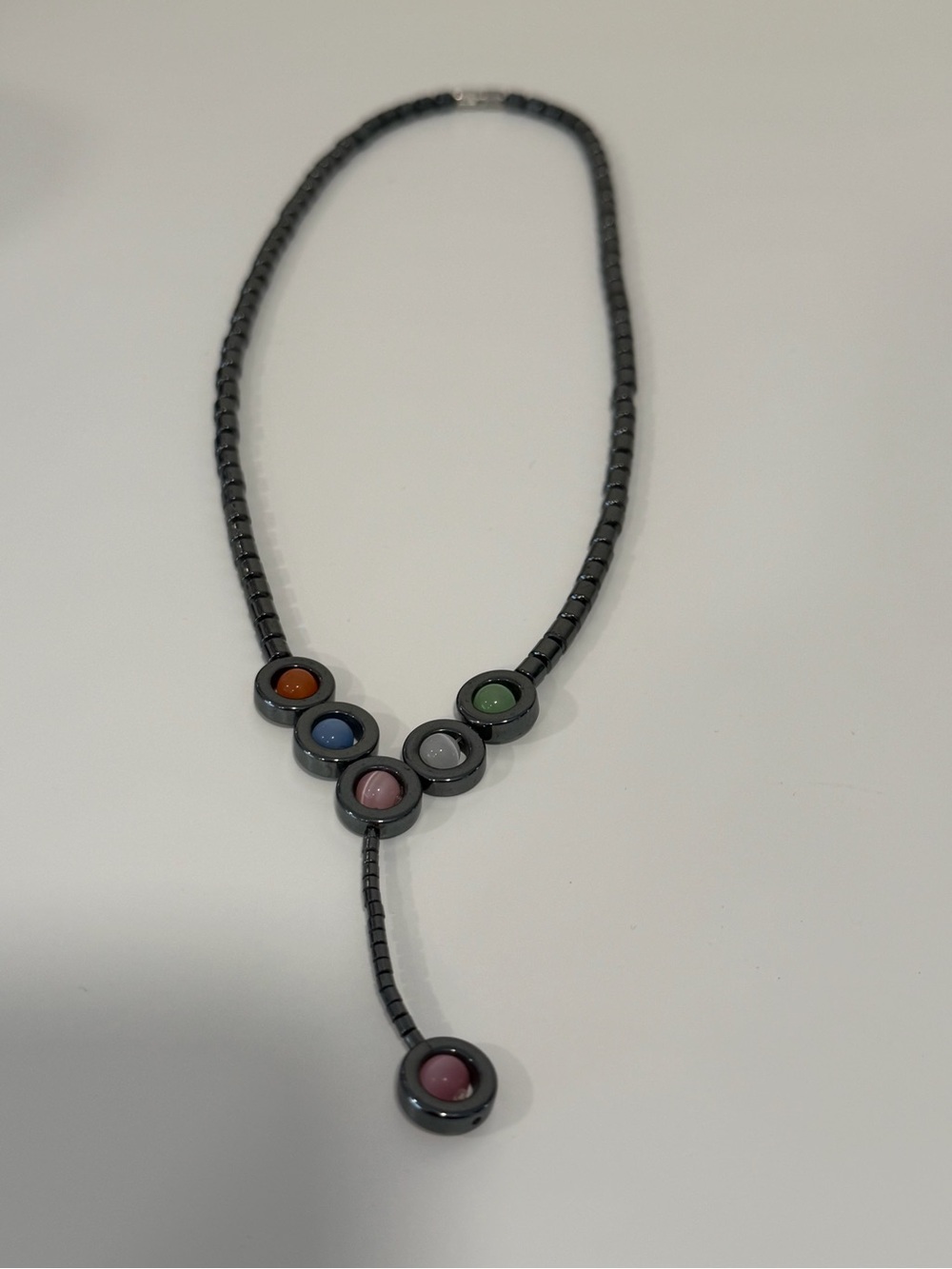 Multi-Color Hematite Bead Necklace with Pastel Accent Stones